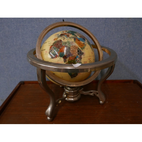 334 - A faux gemstone desk top terrestrial globe on stand