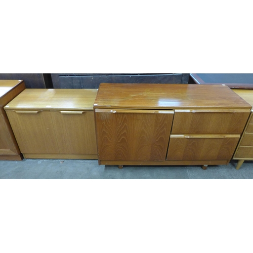 66 - A teak sideboard and a teak two door cupboard, a/f