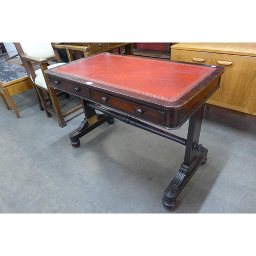 98 - A William IV mahogany and red leather topped two drawer writing table