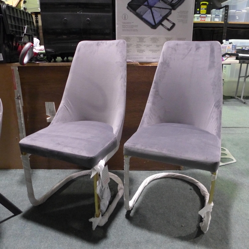 3050 - Pair of Vittoria cantilever grey velvet high back dining chairs - damaged