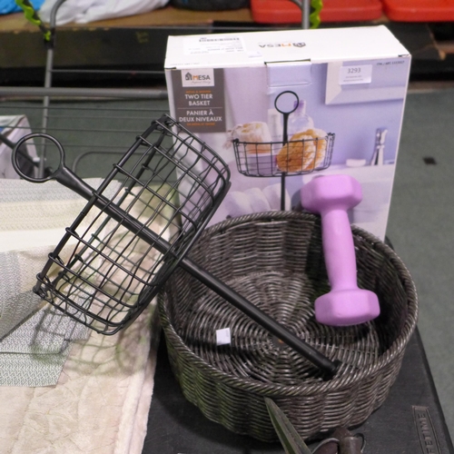 3293 - Mesa Round Two Tier Baskets (Requires Attention) And 2KG Quickplay Dumbbell (303-425) * This lot is ... 