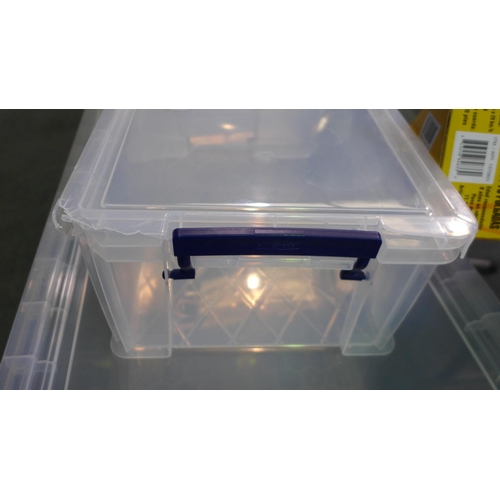 3321 - Three mixed size plastic storage boxes - damaged