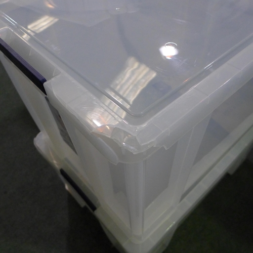 3322 - Three mixed size plastic storage boxes - damaged