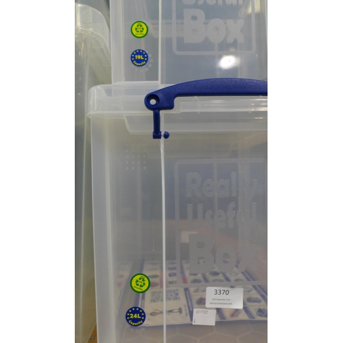 3370 - Two mixed sized Really Useful Storage Boxes (43l total)