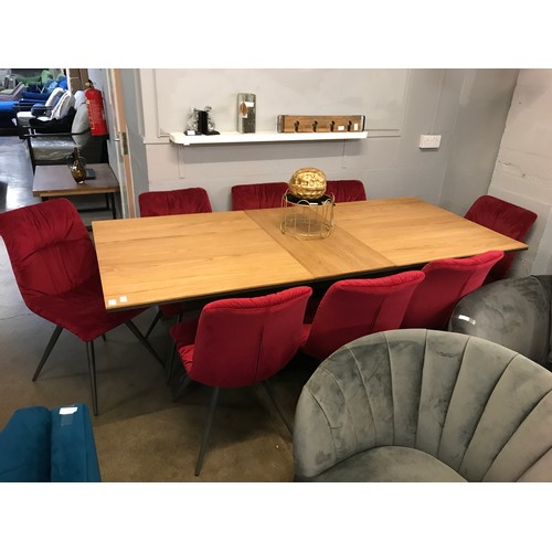 1375 - A Fusion dining table with eight Arana dark red velvet dining chairs