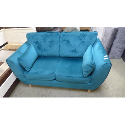 1605 - A Hoxton teal velvet upholstered two seater sofa - marked cushion