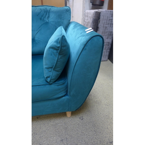 1605 - A Hoxton teal velvet upholstered two seater sofa - marked cushion