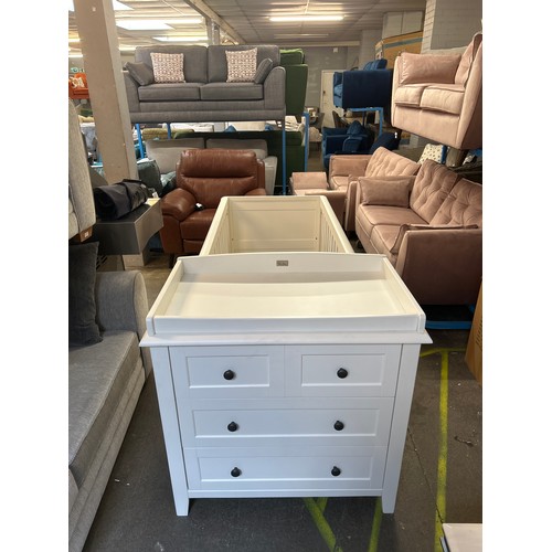 1522 - A Silver Cross white painted cot bed and two over three chest of drawers