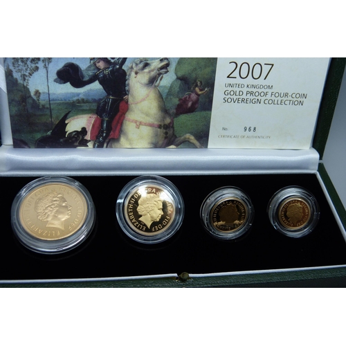 1014 - The Royal Mint 2007 UK gold proof four-coin sovereign collection, no. 968