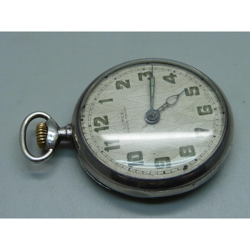 1052 - A .900 silver Omega pocket watch, case stamped Omega, movement stamped Omega, 15 jewels, adjusts to ... 