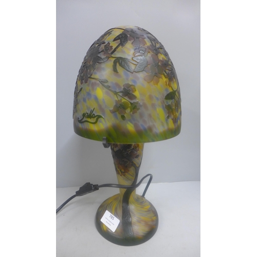 802 - A reproduction Galle multi-coloured table lamp