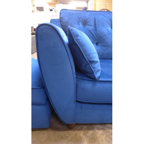 1311 - A Hoxton blue velvet two seater sofa and ottoman footstool RRP £1238