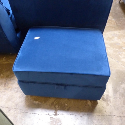 1311 - A Hoxton blue velvet two seater sofa and ottoman footstool RRP £1238