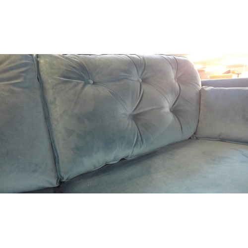 1333 - A Hoxton teal velvet upholstered three seater sofa RRP £799