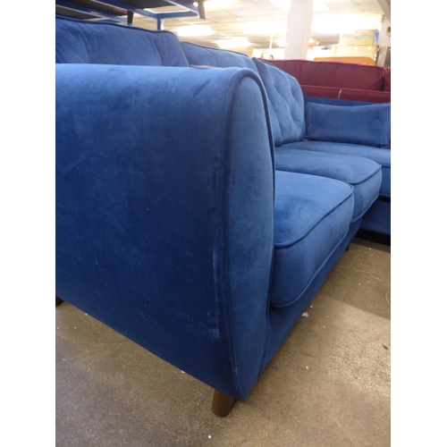 1336 - A Hoxton blue velvet upholstered RHF corner sofa/chaise RRP £1799