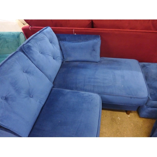 1336 - A Hoxton blue velvet upholstered RHF corner sofa/chaise RRP £1799