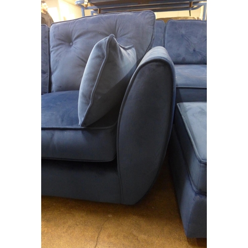 1337 - A Hoxton blue  velvet upholstered two seater sofa and footstool RRP £1238