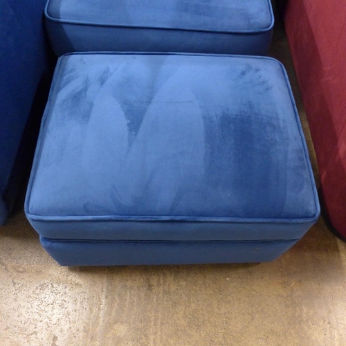 1337 - A Hoxton blue  velvet upholstered two seater sofa and footstool RRP £1238