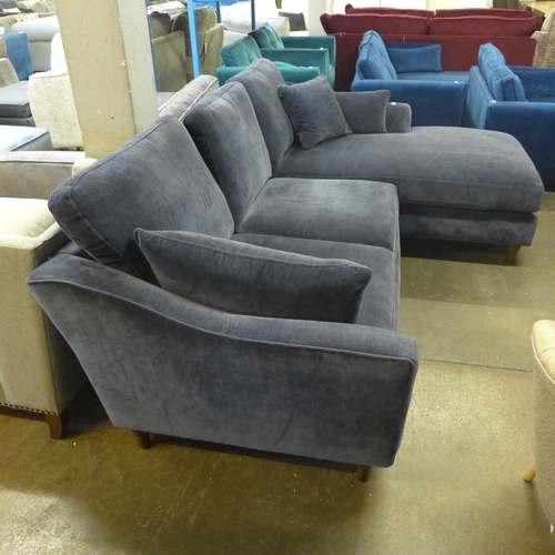 1533 - A Barker and Stonehouse deep ocean blue velvet upholstered RHF corner sofa/chaise