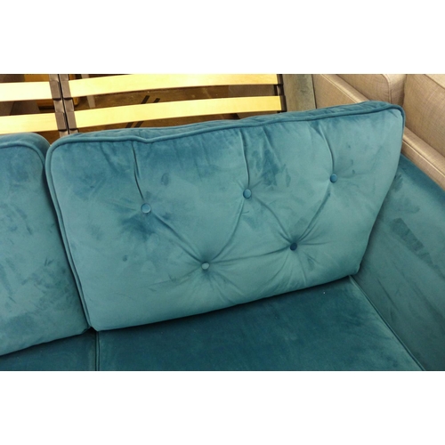 1500 - A Hoxton teal velvet three seater sofa RRP £799