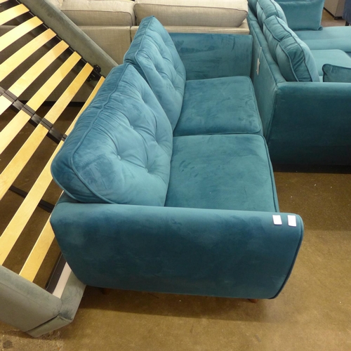 1500 - A Hoxton teal velvet three seater sofa RRP £799