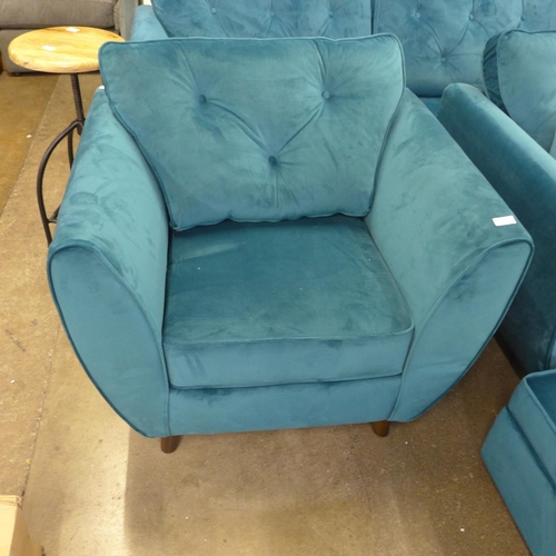 1501 - A Hoxton teal velvet upholstered armchair RRP £719