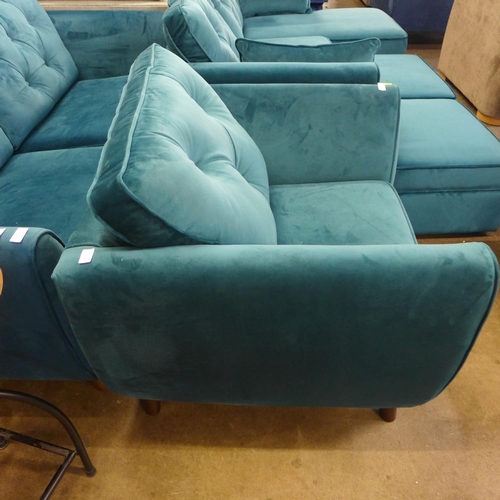 1501 - A Hoxton teal velvet upholstered armchair RRP £719