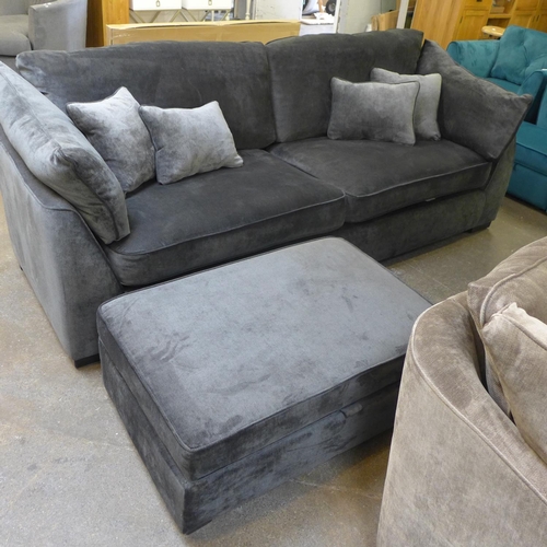 1503 - A Barker and Stonehouse magnesium velvet upholstered four seater sofa and footstool - some frame dam... 