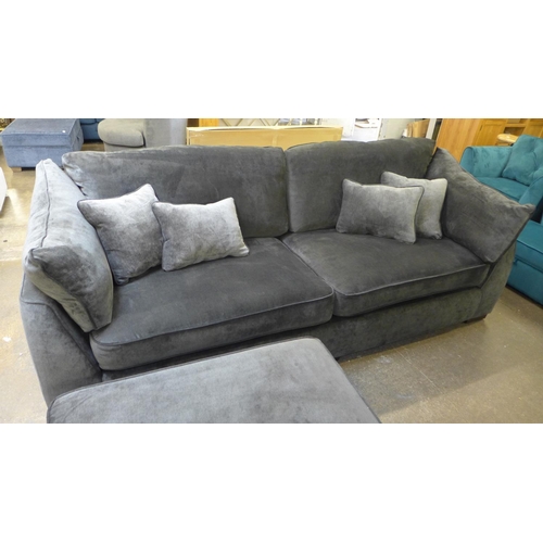 1503 - A Barker and Stonehouse magnesium velvet upholstered four seater sofa and footstool - some frame dam... 