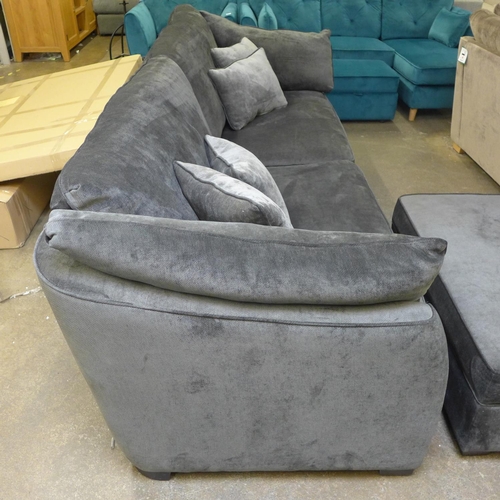 1503 - A Barker and Stonehouse magnesium velvet upholstered four seater sofa and footstool - some frame dam... 