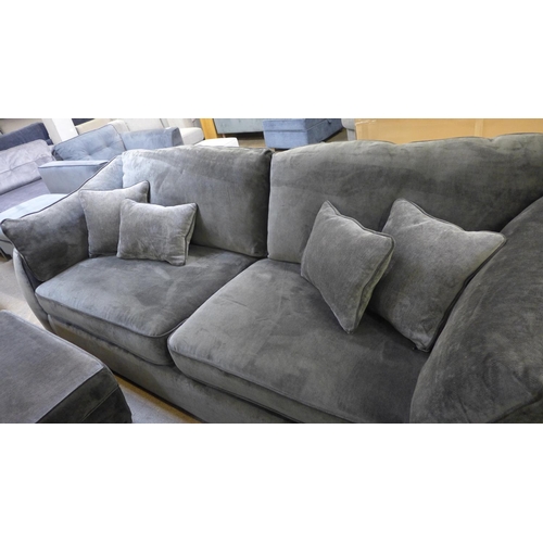 1503 - A Barker and Stonehouse magnesium velvet upholstered four seater sofa and footstool - some frame dam... 