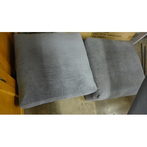 1506 - A pair of mid-grey upholstered cushion topped footstools