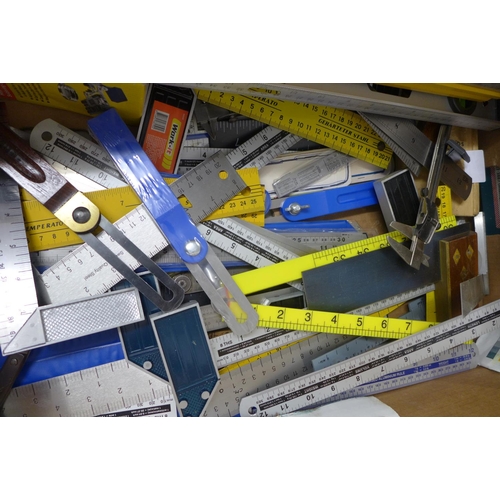 2003 - A box of spirit levels, set squares and rulers