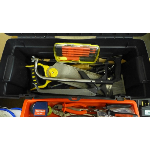 2037 - A Zag plastic toolbox with tools including Challenge Extreme drill and a Bosch bit set