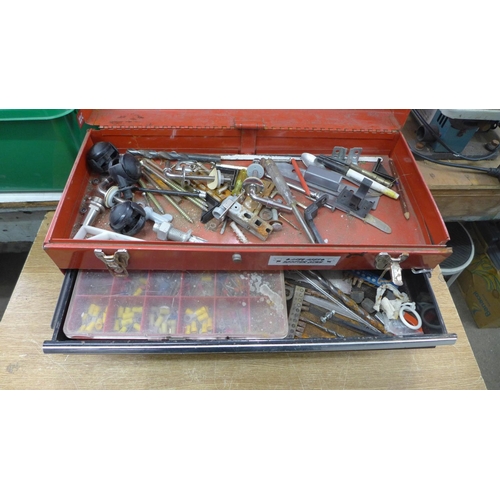 2044 - 2 Metal tool boxes with small quantity of tools in each