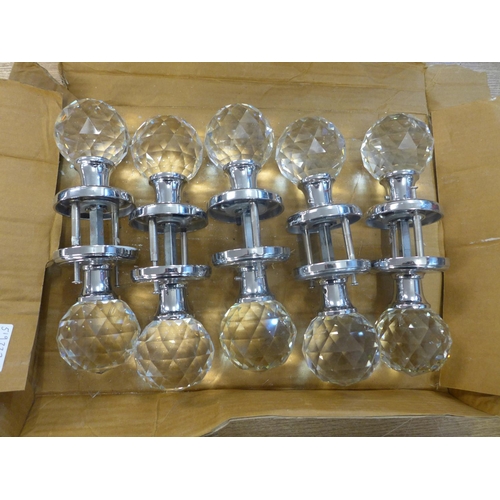 2121 - Five sets of chrome and glass crystal ball design door handles