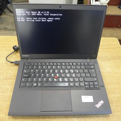 2145 - Lenovo Think Pad laptop with charger, hard drive removed