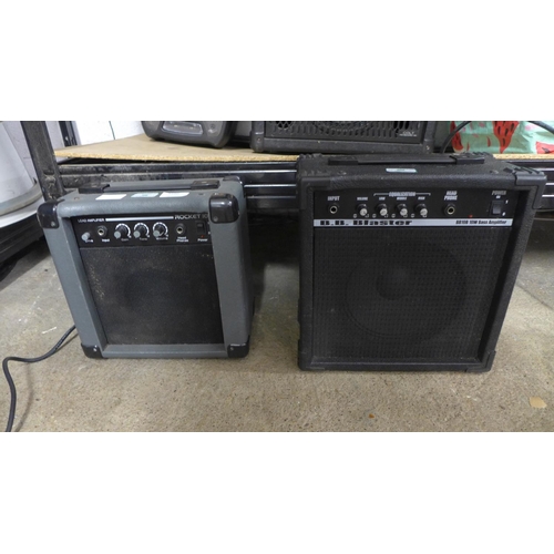 2180 - A quantity of amps and speakers including a Sharp party speaker system (model:- P5-929), a Rocket 10... 