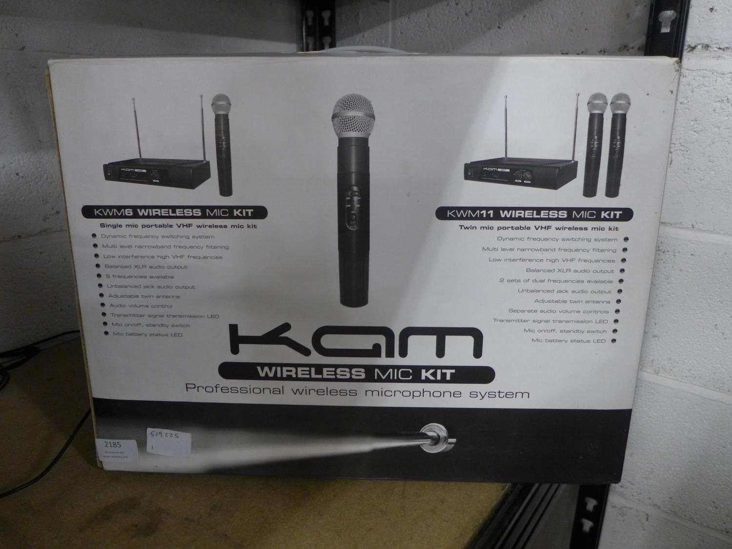 A KAM KW11 twin mic portable VHF wireless mic kit in protective