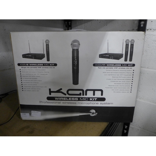 A KAM KW11 twin mic portable VHF wireless mic kit in protective