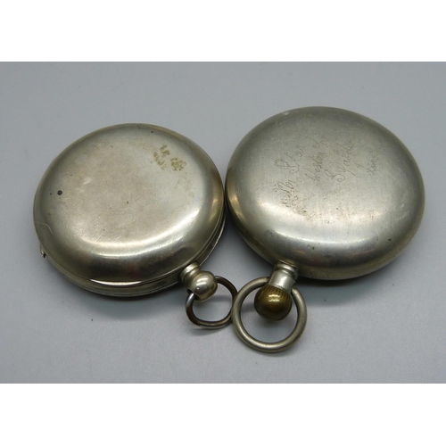 1001 - Two pocket watches, one bears inscription on the case back