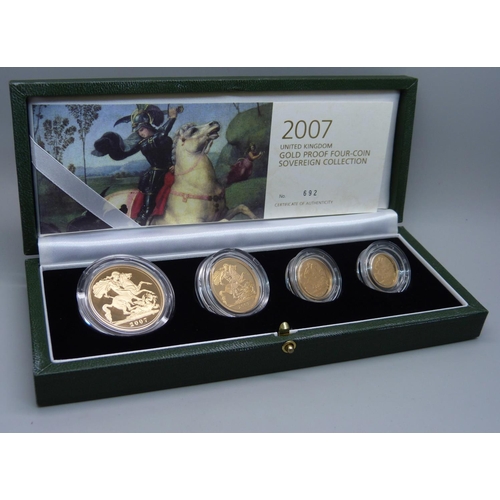 1011 - The Royal Mint 2007 UK gold proof four-coin sovereign collection, no. 692