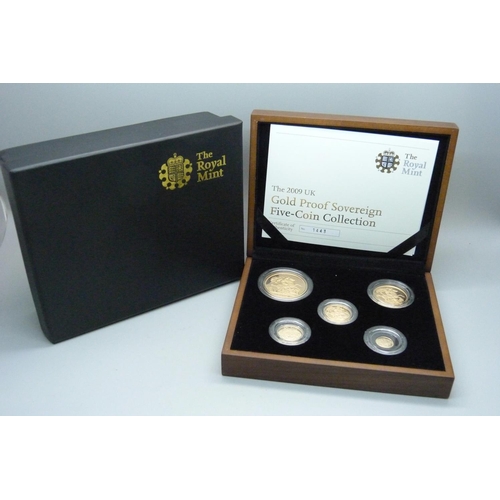 1013 - The Royal Mint 2009 UK gold proof five-coin collection, no. 1443