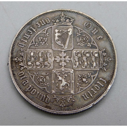 1025 - A Victorian Gothic one florin coin, 1853