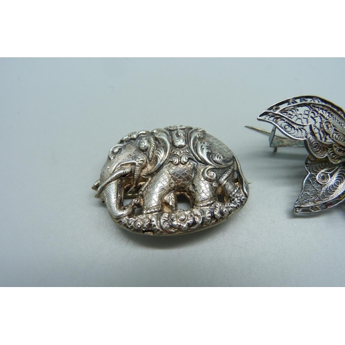 1031 - Two large vintage brooches, test as silver