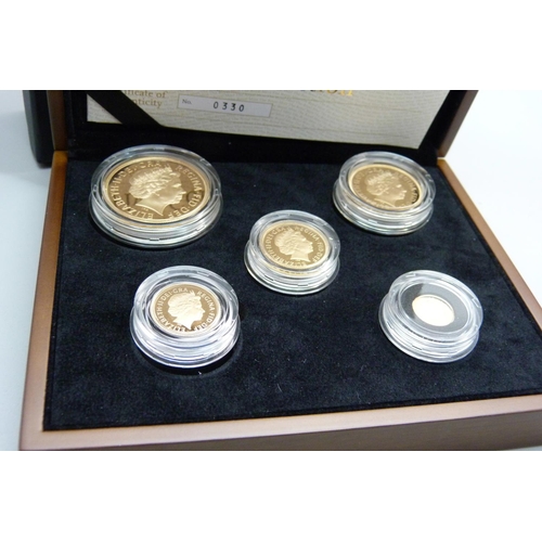 1046 - The Royal Mint 2010 UK gold proof five-coin collection, No. 0330