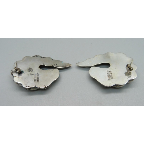 1069 - A large pair of silver earrings, 22g, approximately 35mm x 50mm