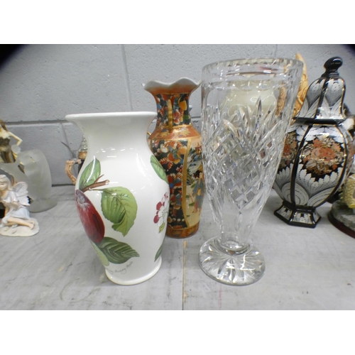 1098 - A collection of vases, stein, candelabra, crystal vase and cat figures **PLEASE NOTE THIS LOT IS NOT... 