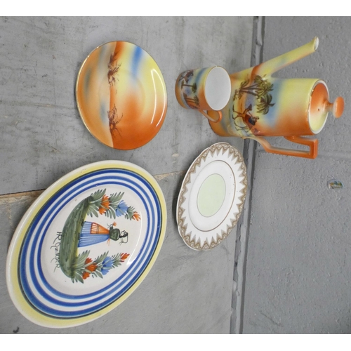 1110 - A Czech coffee set, a bone china tea set, a Quimper tea plate and a KSP jug **PLEASE NOTE THIS LOT I... 