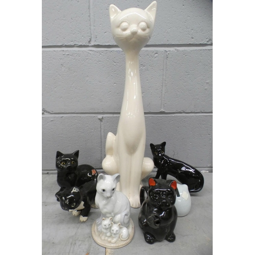 1131 - A box of cat figures including one large long neck cat **PLEASE NOTE THIS LOT IS NOT ELIGIBLE FOR PO... 